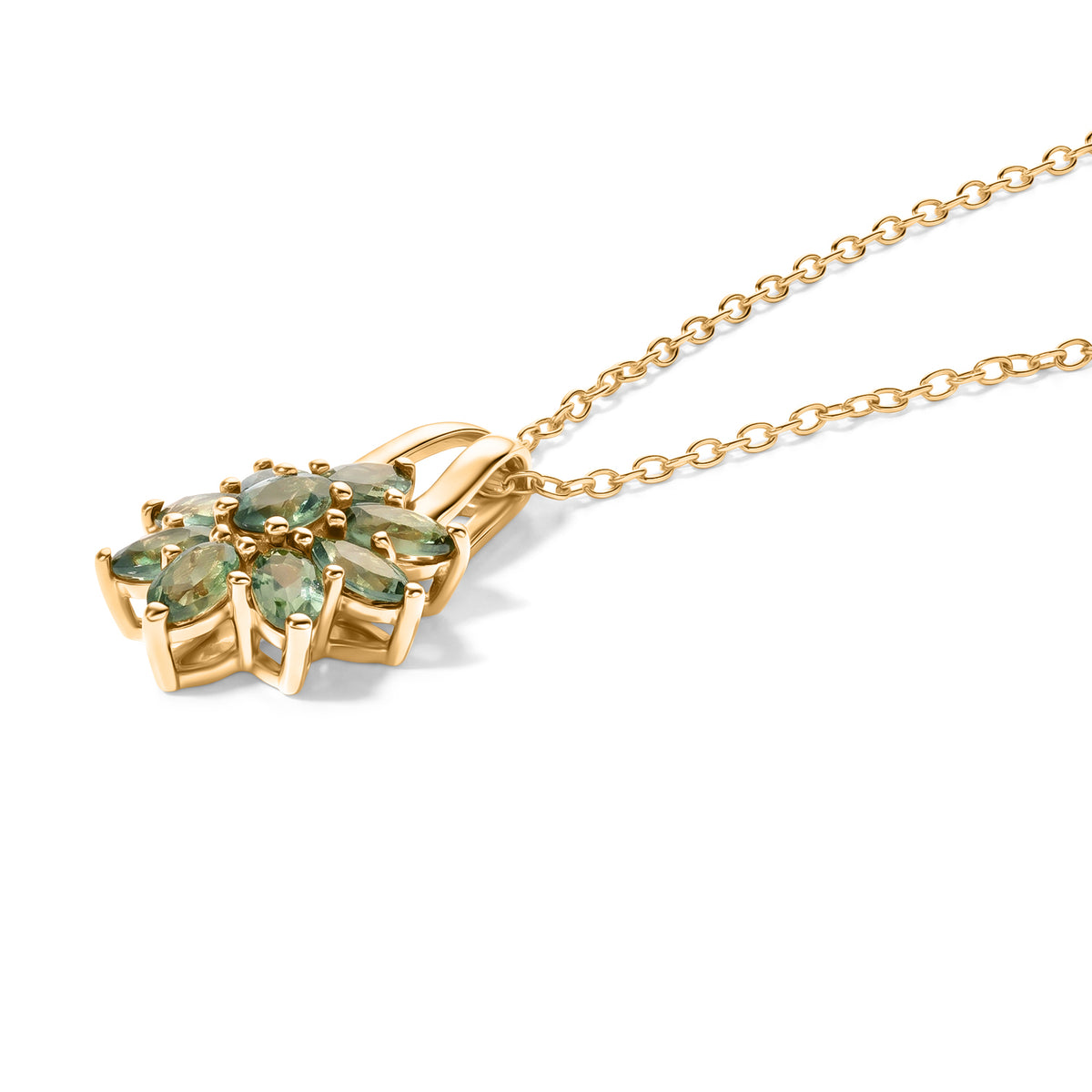 D'Joy - Natural Green Apatite Floral Pendant with Chain (Size 20) in Yellow Gold Plated Sterling Silver 2.20 Ct. V32514667 4