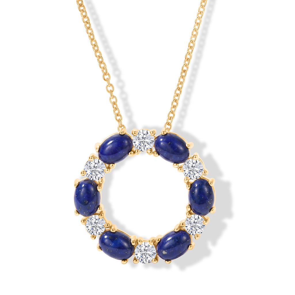 EverTrue - Lapis Lazuli & White Topaz Pendant with Chain (Size 20) in Yellow Gold Tone 7.90 Ct._4502645