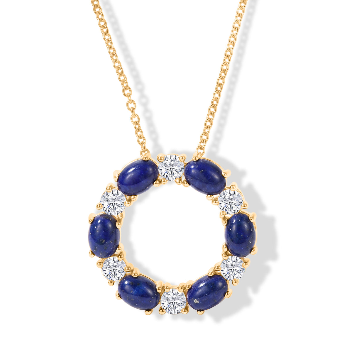 EverTrue - Lapis Lazuli &amp; White Topaz Cricle Pendant with Chain (Size 20) in Yellow Gold Tone 7.90 Ct. V32568622 0