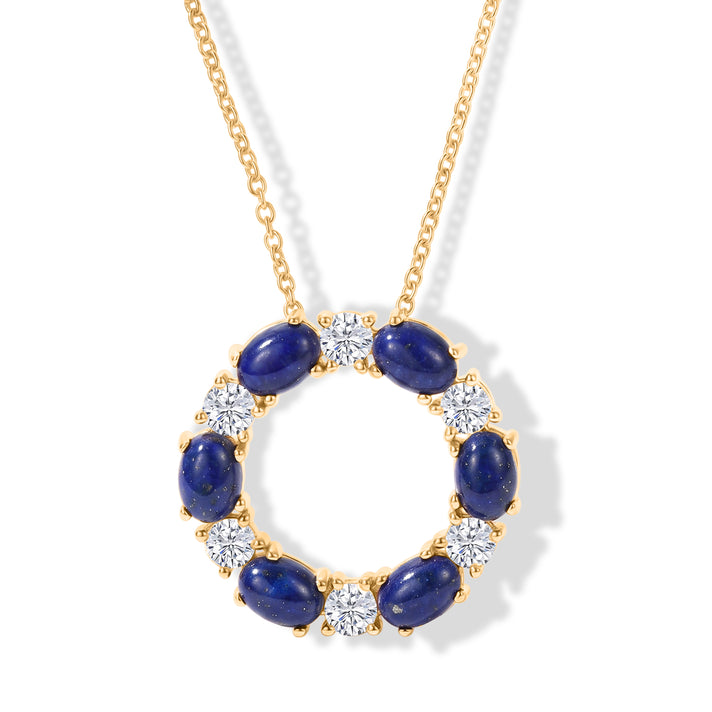 EverTrue - Lapis Lazuli &amp; White Topaz Pendant with Chain (Size 20) in Yellow Gold Tone 7.90 Ct. 4502645 1