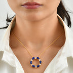 EverTrue - Lapis Lazuli & White Topaz Pendant with Chain (Size 20) in Yellow Gold Tone 7.90 Ct._4502645_1