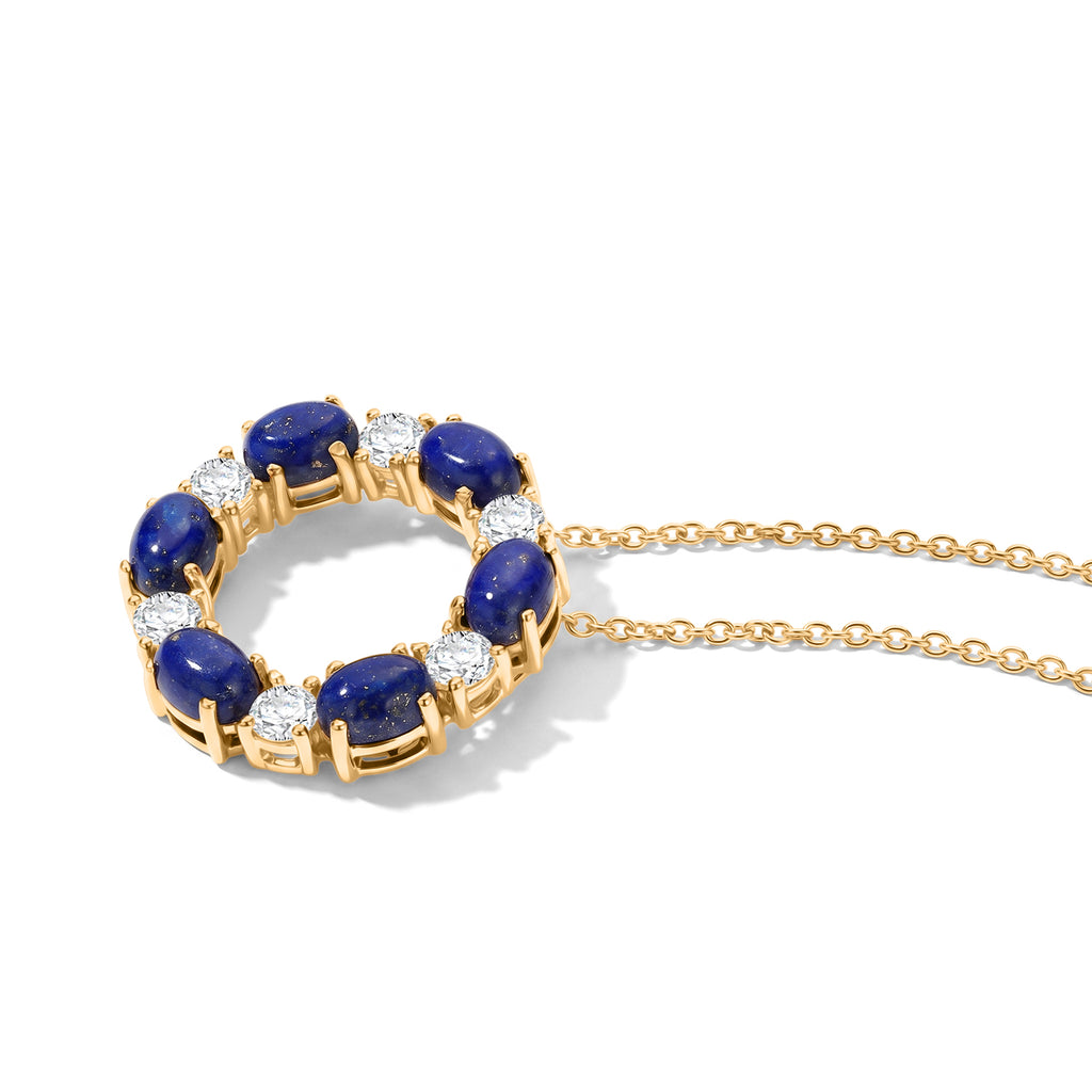 EverTrue - Lapis Lazuli & White Topaz Pendant with Chain (Size 20) in Yellow Gold Tone 7.90 Ct._4502645_3