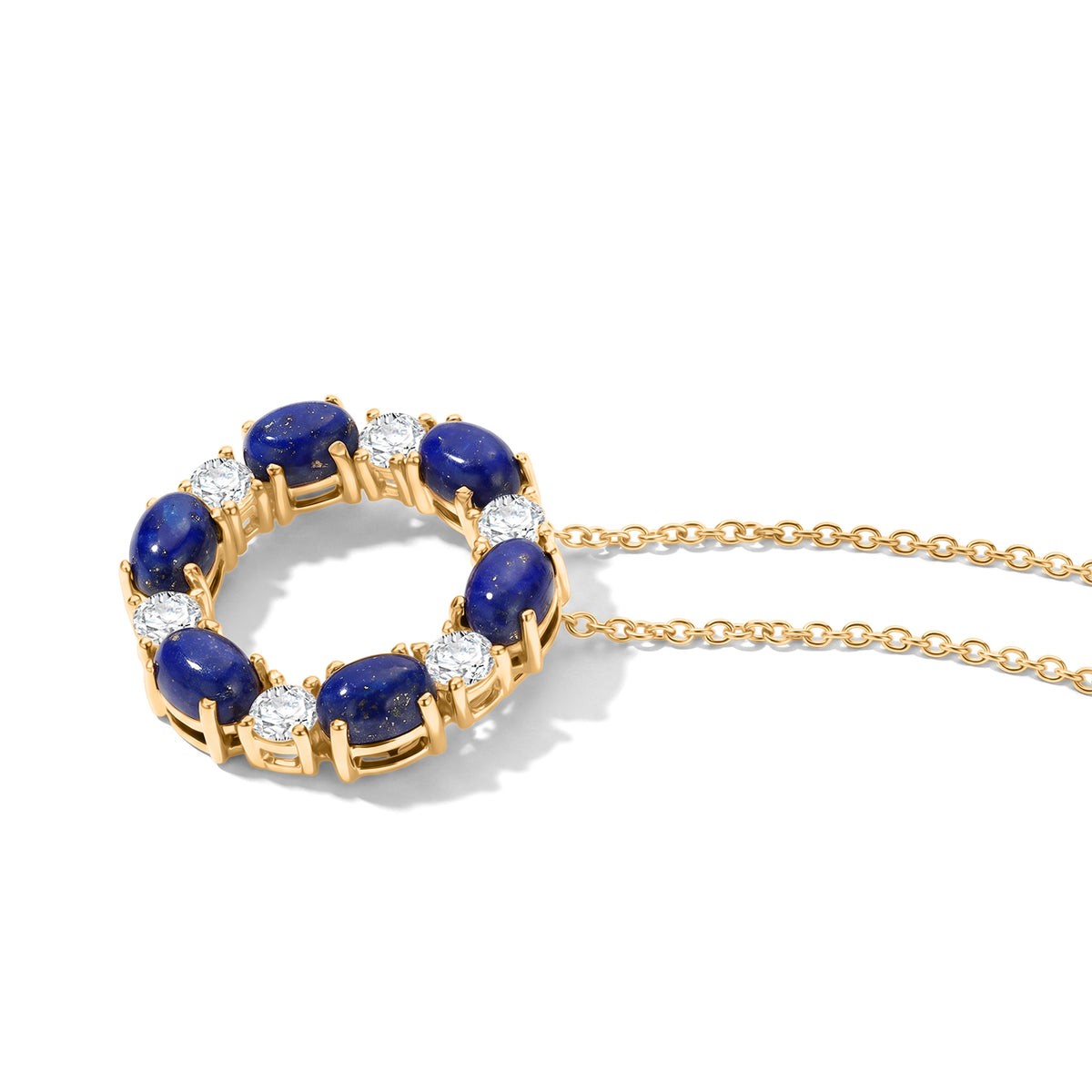 EverTrue - Lapis Lazuli &amp; White Topaz Cricle Pendant with Chain (Size 20) in Yellow Gold Tone 7.90 Ct. V32568622 4