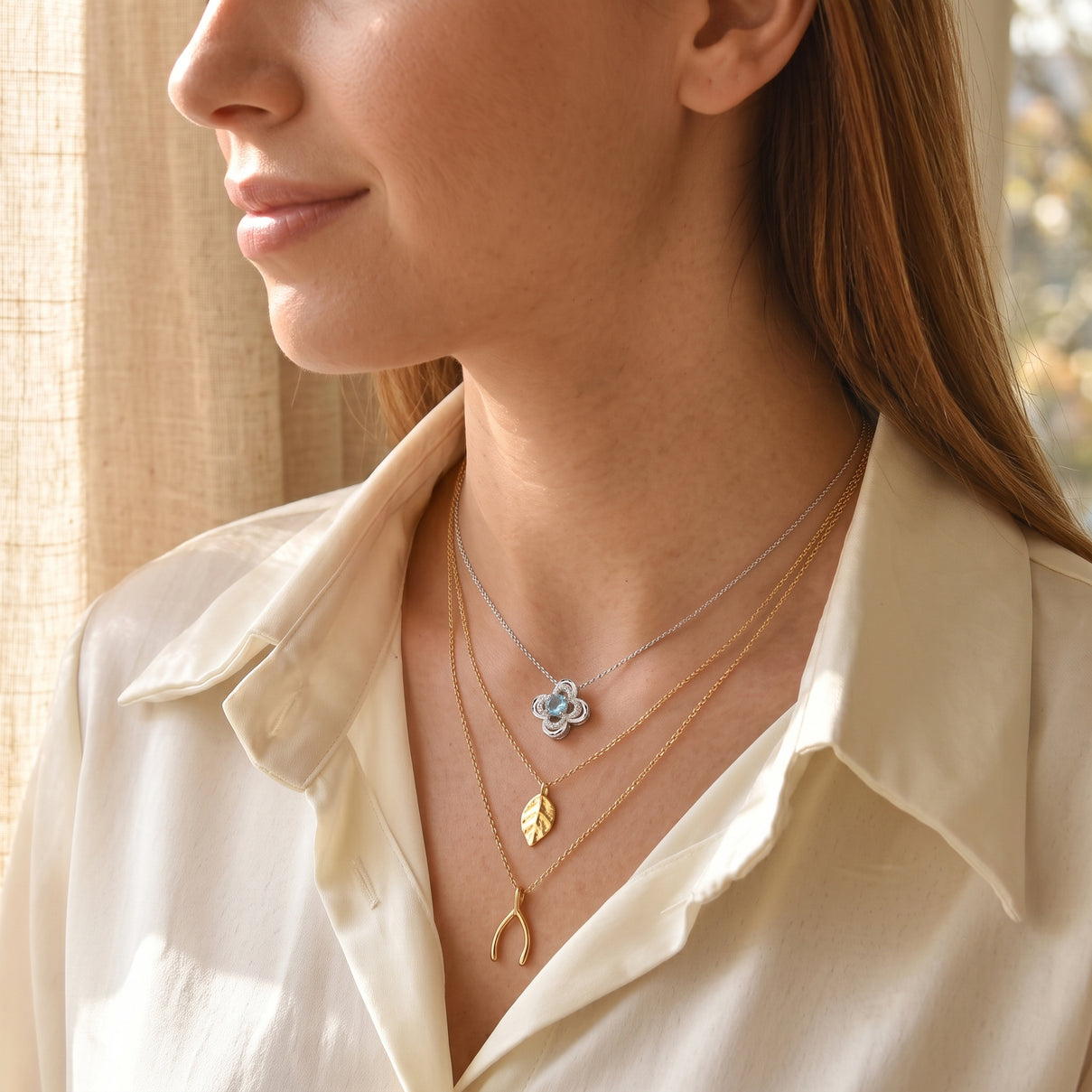 D'Joy - AAA RatanakirI Blue Zircon &amp; White Zircon Floral Drop Pendant with Chain (Size 20) in Rhodium Overlay Sterling Silver 1.40 Ct. 4502738 3