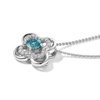 D'Joy - AAA RatanakirI Blue Zircon & White Zircon Floral Drop Pendant with Chain (Size 20) in Rhodium Overlay Sterling Silver 1.40 Ct._4502738_3