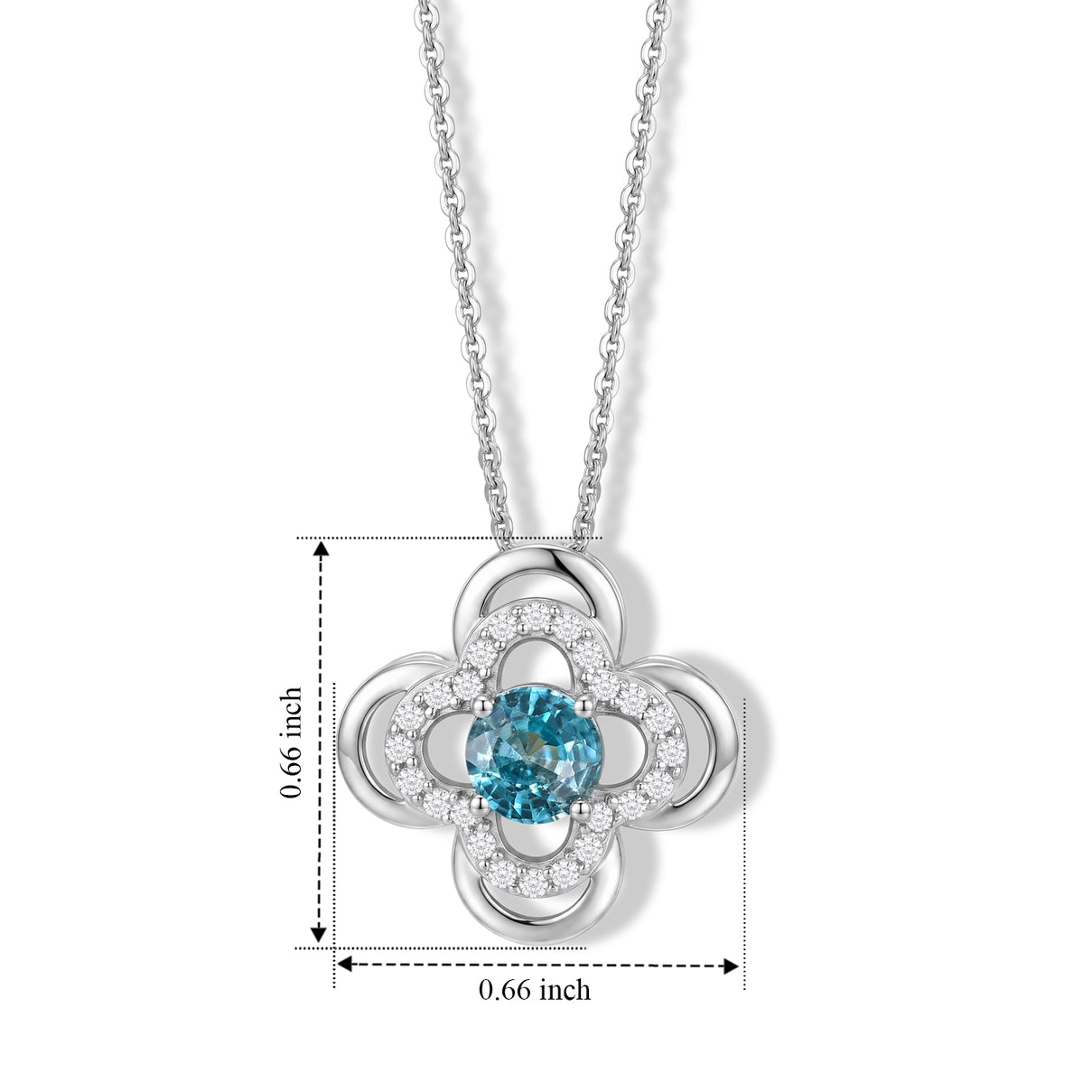 D'Joy - AAA RatanakirI Blue Zircon &amp; White Zircon Floral Drop Pendant with Chain (Size 20) in Rhodium Overlay Sterling Silver 1.40 Ct. 4502738 5