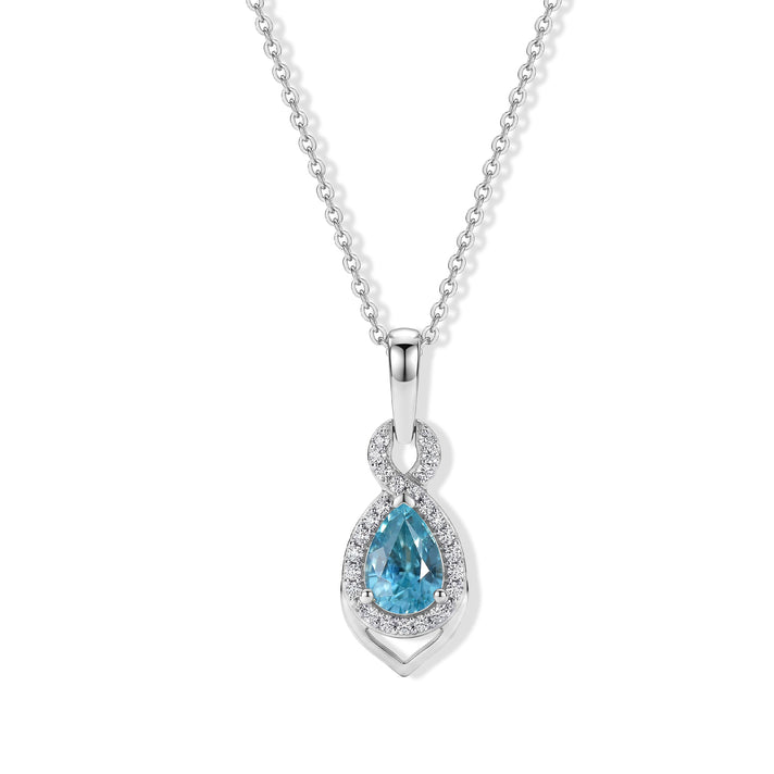 D'Joy - AAA RatanakirI Ratanakiri Blue Zircon &amp; White Zircon Infinity Drop Pendant with Chain (Size 20) in Rhodium Overlay Sterling Silver 1.37 Ct. 4502760 1