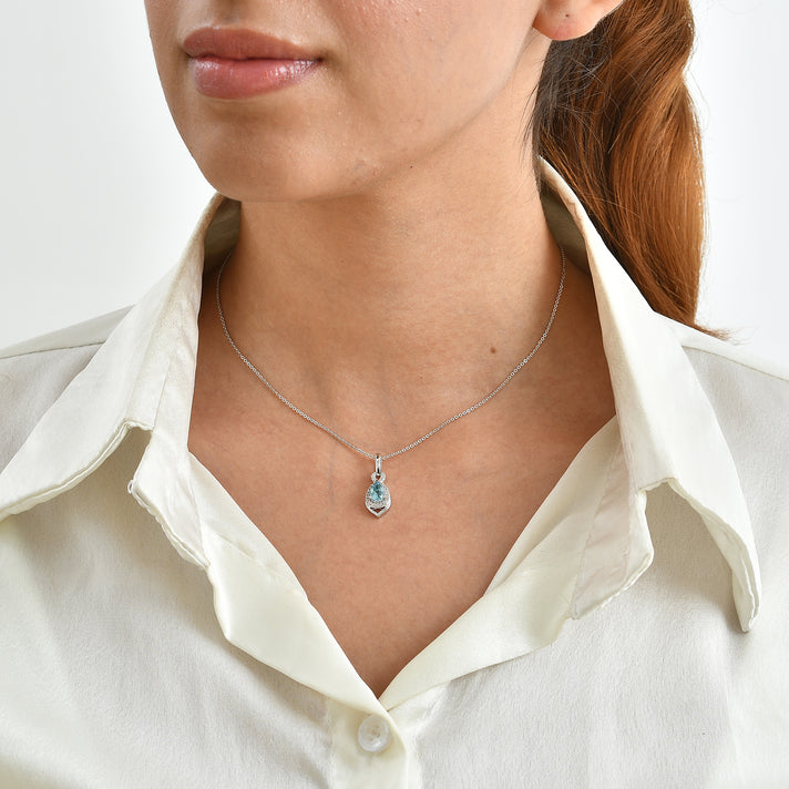 D'Joy - AAA RatanakirI Ratanakiri Blue Zircon &amp; White Zircon Infinity Drop Pendant with Chain (Size 20) in Rhodium Overlay Sterling Silver 1.37 Ct. 4502760 2