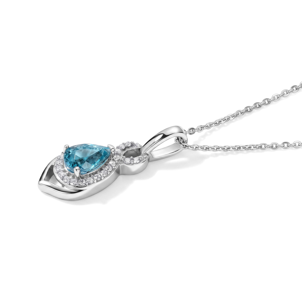 D'Joy - AAA RatanakirI Ratanakiri Blue Zircon &amp; White Zircon Infinity Drop Pendant with Chain (Size 20) in Rhodium Overlay Sterling Silver 1.37 Ct. 4502760 3