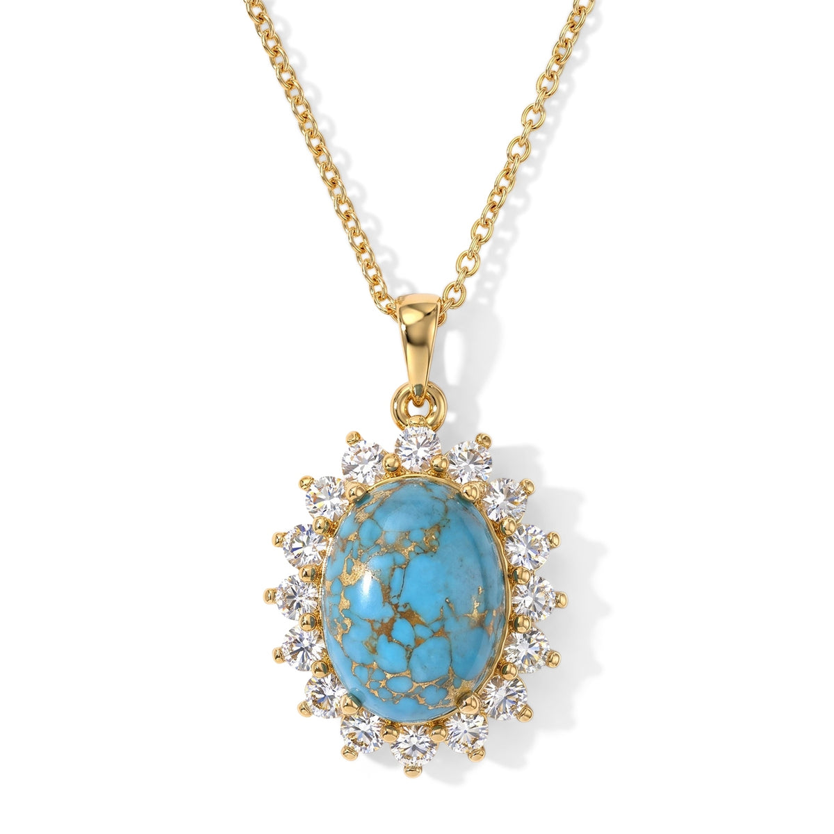 EverTrue - Mohave Blue Turquoise &amp; White Topaz Halo Pendant with Chain (Size 20) in Yellow Gold 10.05 Ct. 4502933 0