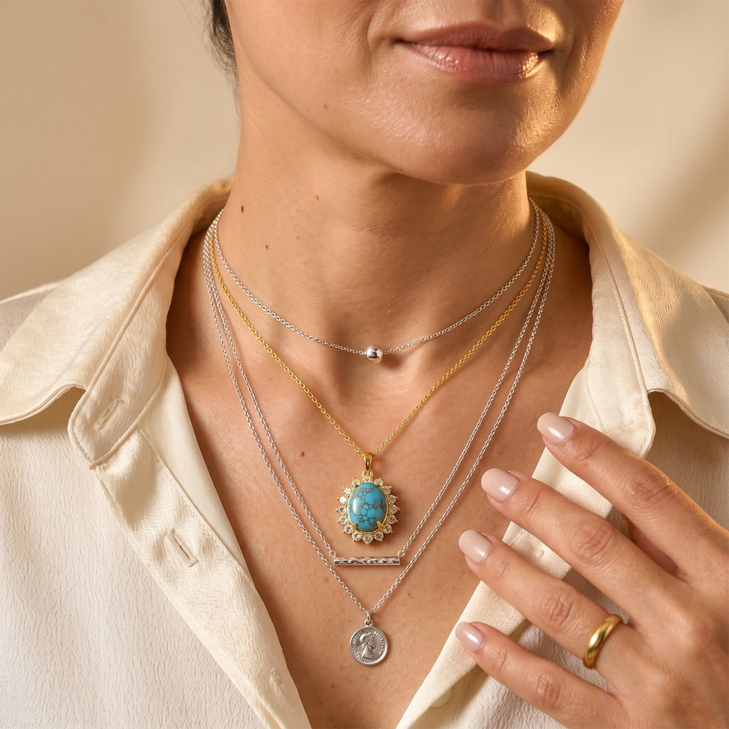Blue Turquoise,  White Topaz Pendant with Chain (Size 20) Stainless Steel  0.80ct  10.057  Ct._4502933_2