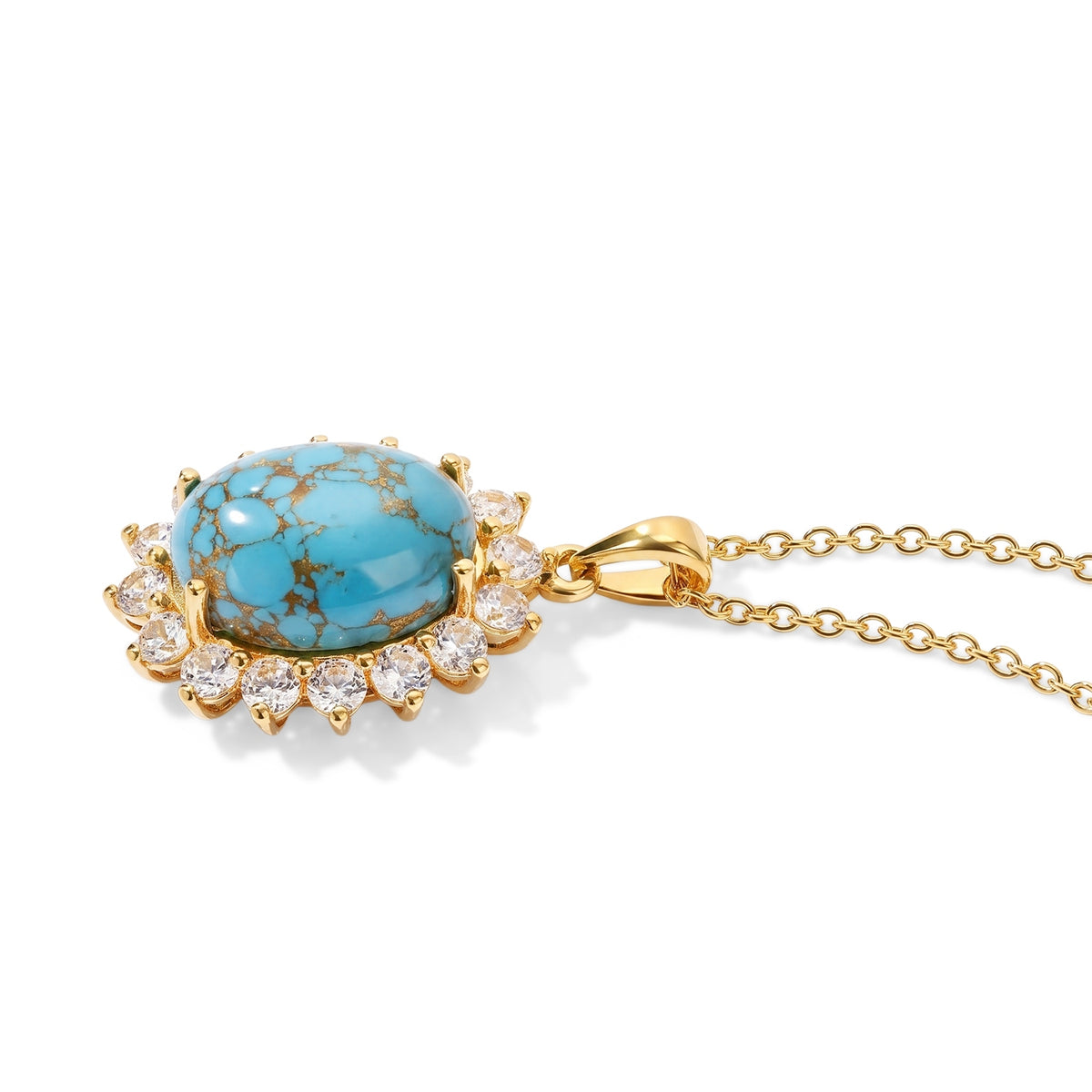 EverTrue - Mohave Blue Turquoise &amp; White Topaz Halo Pendant with Chain (Size 20) in Yellow Gold 10.05 Ct. 4502933 4