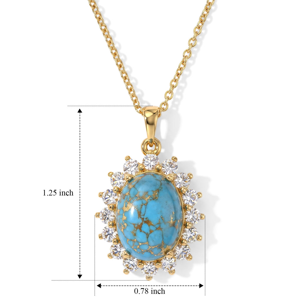 Blue Turquoise,  White Topaz Pendant with Chain (Size 20) Stainless Steel  0.80ct  10.057  Ct._4502933_4