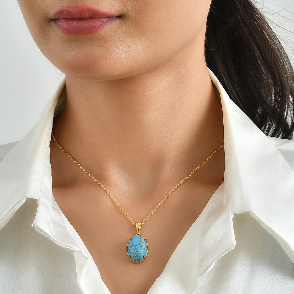 Blue Turquoise Pendant with Chain (Size 20) Mix Metal  12.000  Ct._4502939_1