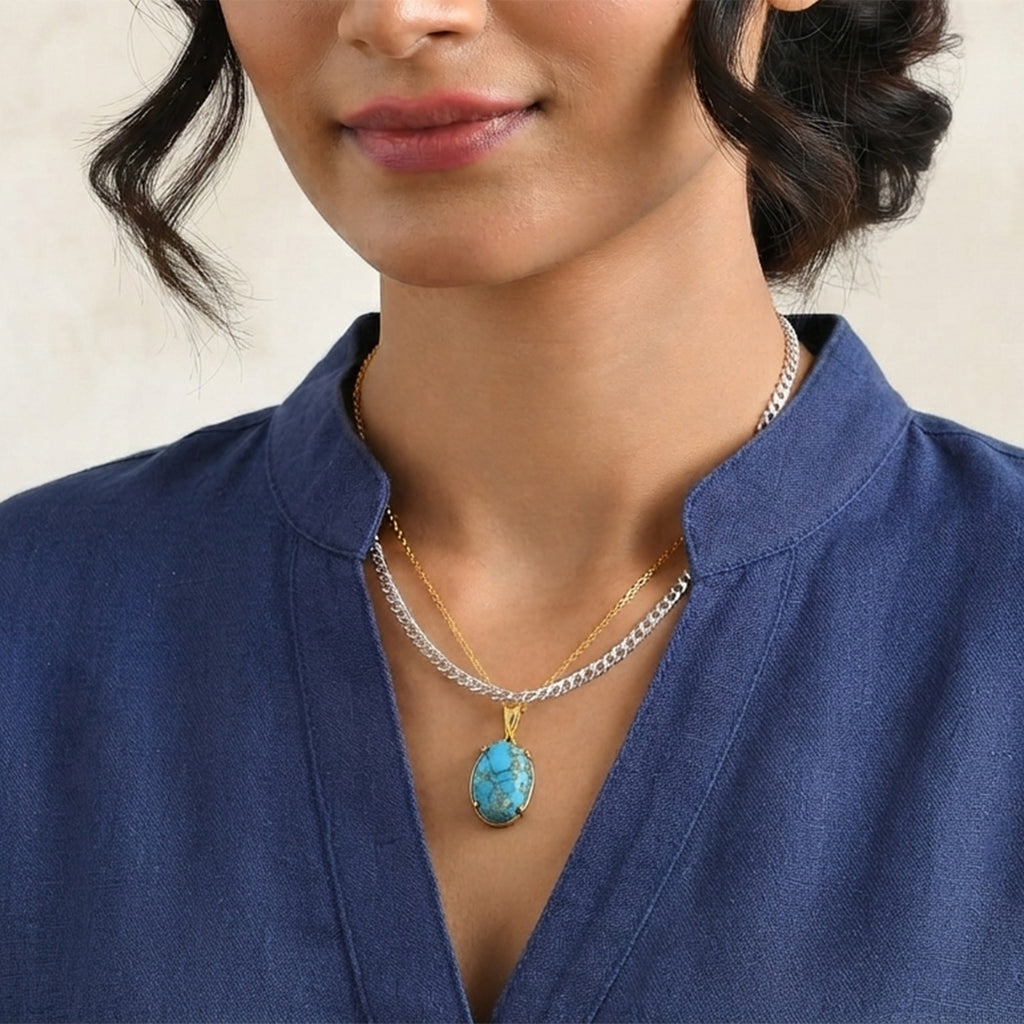 Blue Turquoise Pendant with Chain (Size 20) Mix Metal  12.000  Ct._4502939_2