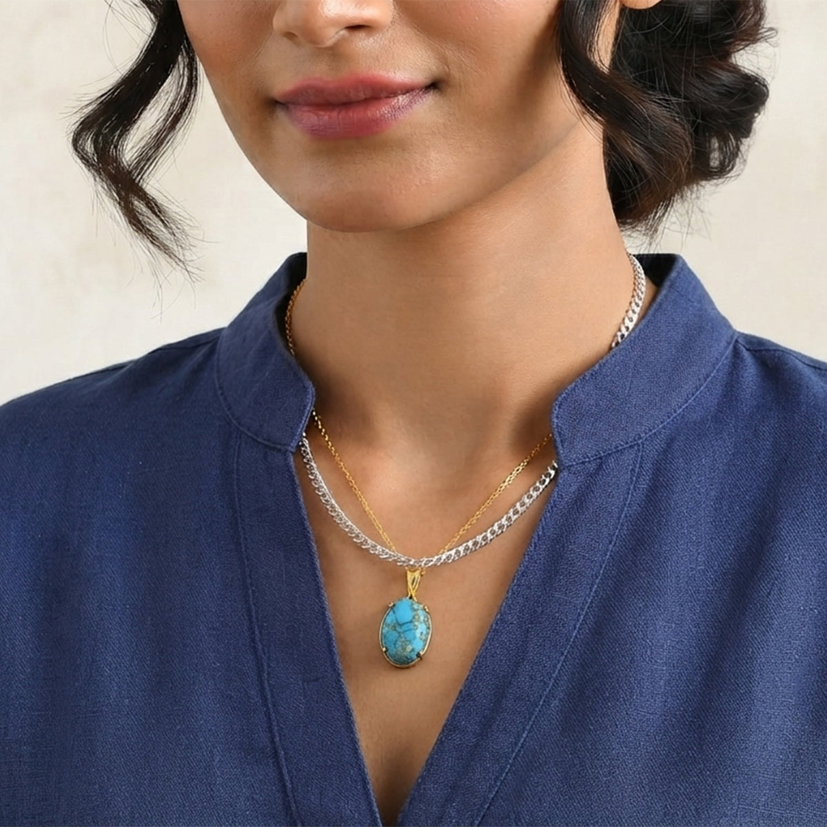 D'Joy - Blue Turquoise Solitaire Pendant in Yellow Gold Plated Sterling Silver with Chain (Size 20) 12.00 Ct. V32575151 3