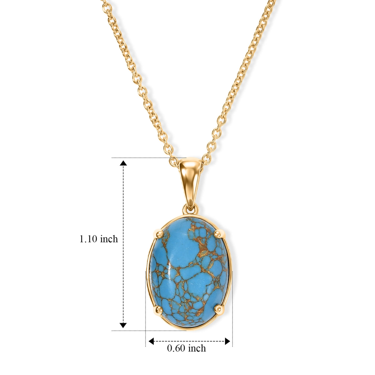 D'Joy - Blue Turquoise Solitaire Pendant in Yellow Gold Plated Sterling Silver with Chain (Size 20) 12.00 Ct. V32575151 5