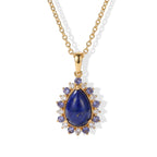 EverTrue - Lapis Lazuli, White Zircon & Lolite Halo Pendant with Chain (Size 20) in Yellow Gold Tone 5.10 Ct._4503018