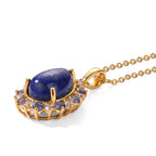 EverTrue - Lapis Lazuli, White Zircon & Lolite Halo Pendant with Chain (Size 20) in Yellow Gold Tone 5.10 Ct._4503018_3