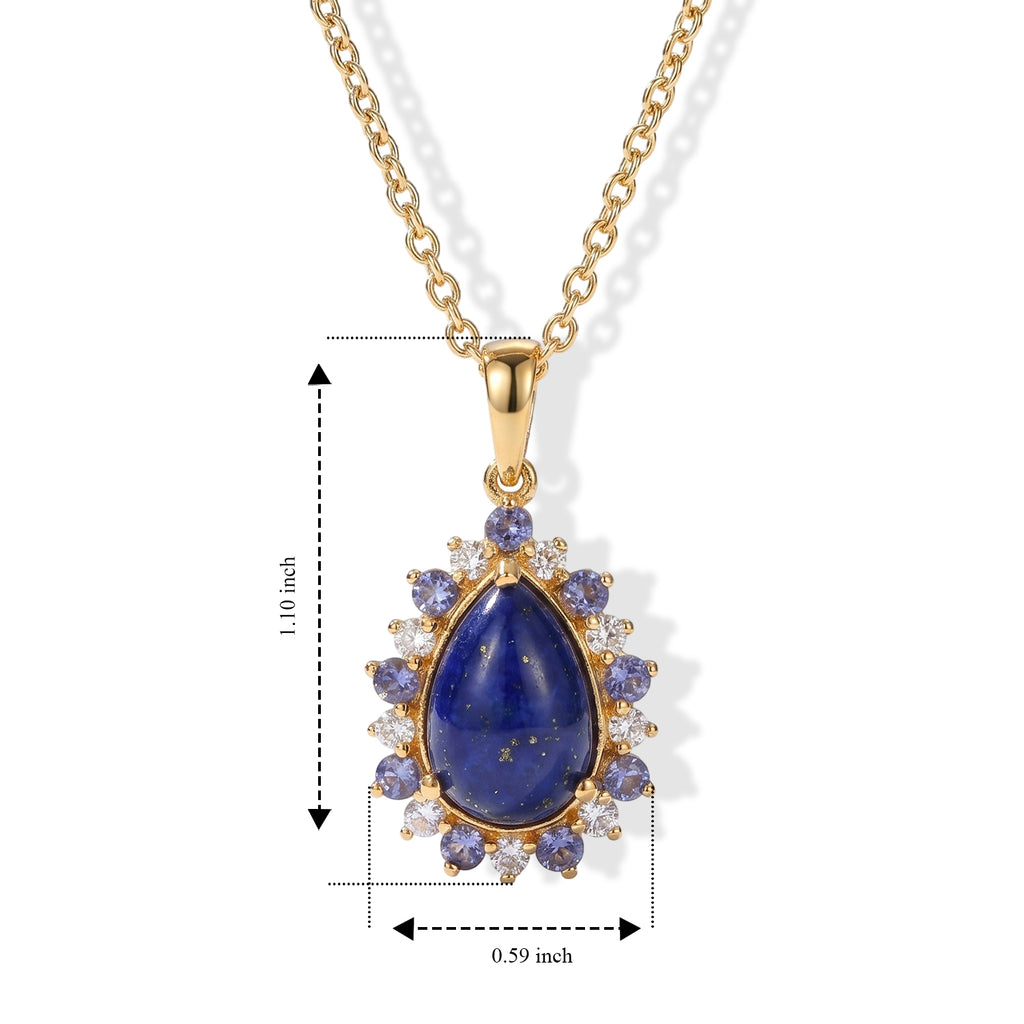 EverTrue - Lapis Lazuli, White Zircon & Lolite Halo Pendant with Chain (Size 20) in Yellow Gold Tone 5.10 Ct._4503018_4