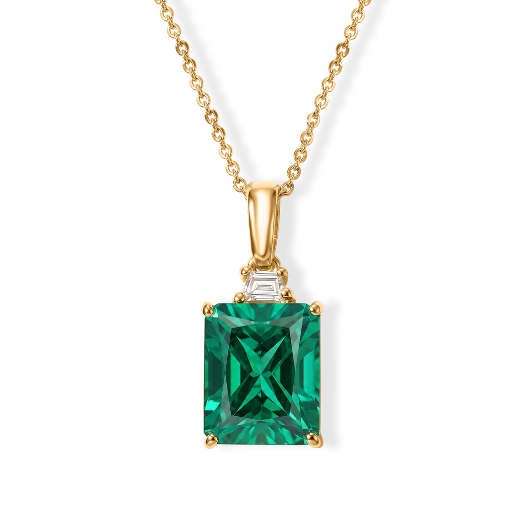 Luxuriant - Lab Grown Columbian Emerald & Lab Grown Diamond (SI/G-H) Pendant with Chain (Size 20) in 18K Vermeil Yellow Gold Plated Sterling Silver 3.95 Ct._4503100