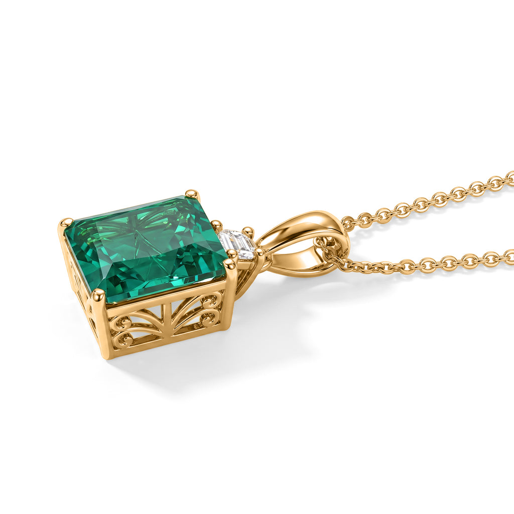 Luxuriant - Lab Grown Columbian Emerald & Lab Grown Diamond (SI/G-H) Pendant with Chain (Size 20) in 18K Vermeil Yellow Gold Plated Sterling Silver 3.95 Ct._4503100_3
