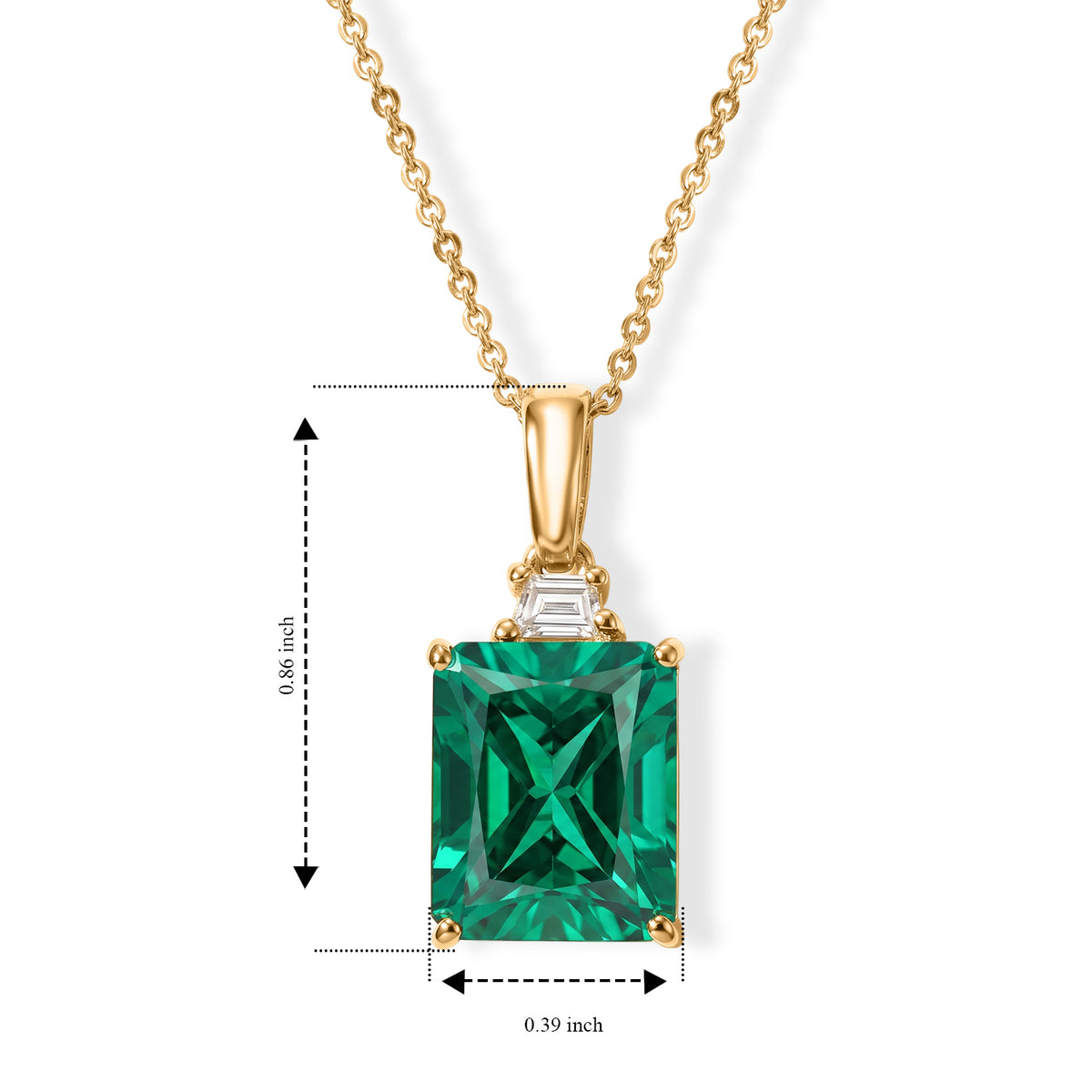Luxuriant - Lab Grown Columbian Emerald &amp; Lab Grown Diamond (SI/G-H) Pendant with Chain (Size 20) in 18K Vermeil Yellow Gold Plated Sterling Silver 4.00 Ct. 4503100 5