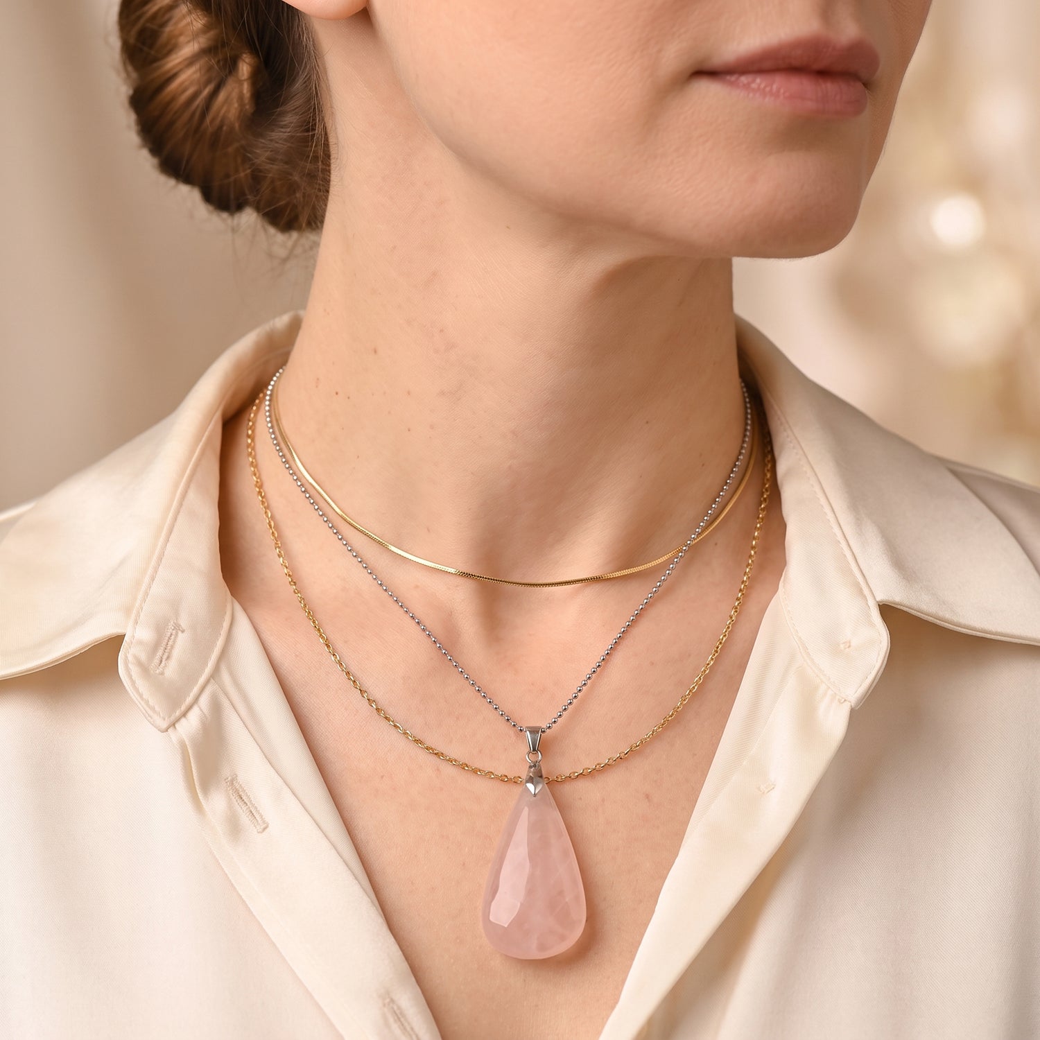 Rose Quartz Drop Pendant with Chain (Size 20) 55.00 Ct. 4503547 2