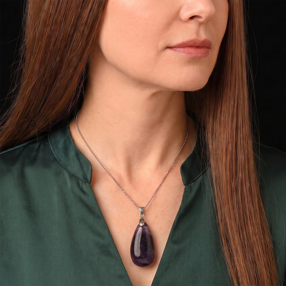 African Amethyst Drop Pendant with Chain (Size 20) 55.00 Ct. 4503549 2