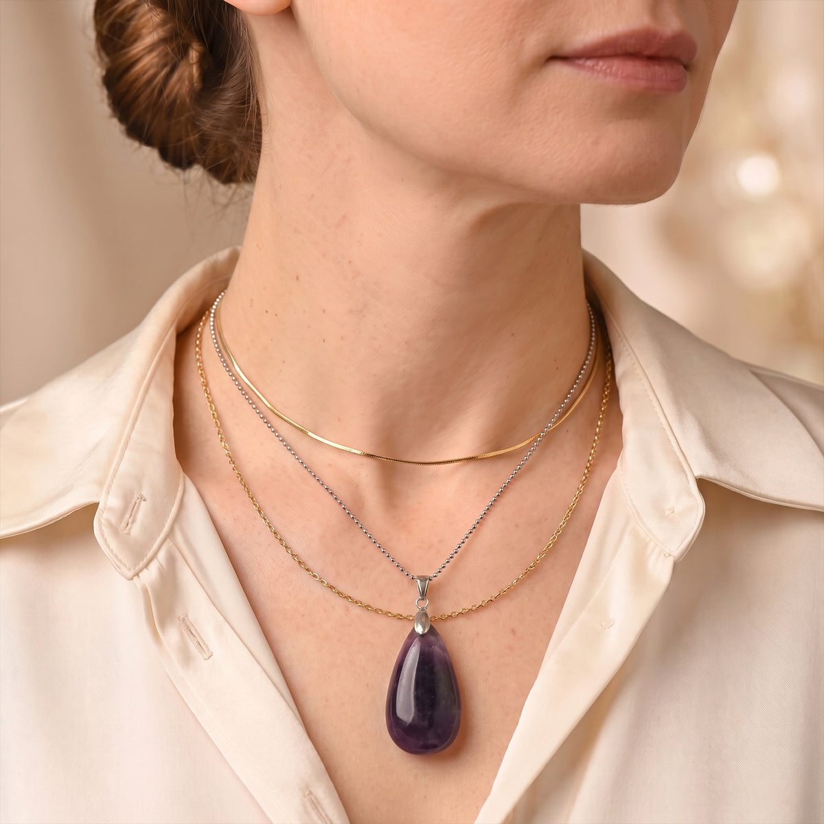 African Amethyst Drop Pendant with Chain (Size 20) 55.00 Ct. 4503549 3
