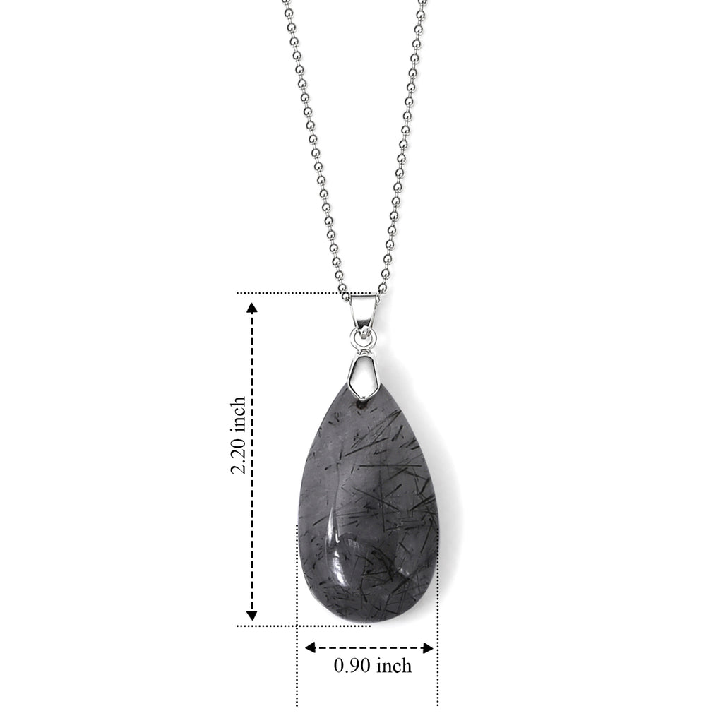 Black Rutilated Quartz Drop Pendant with Chain (Size 20) 55.00 Ct._4503550_4