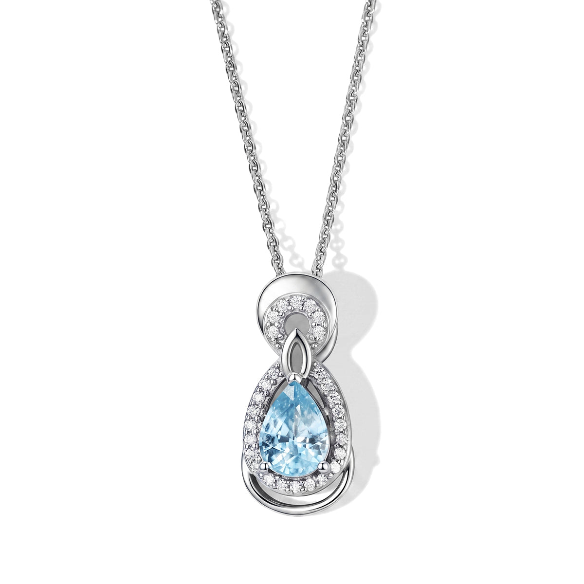 D'Joy - AAA RatanakirI Blue Zircon &amp; White Zircon Halo Drop Pendant with Chain (Size 20) in Rhodium Overlay Sterling Silver 1.35 Ct. 4503791 0