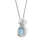 D'Joy - Blue Zircon & White Zircon Halo Drop Pendant with Chain (Size 20) in Rhodium Overlay Sterling Silver 1.35 Ct._4503791