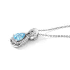 D'Joy - Blue Zircon & White Zircon Halo Drop Pendant with Chain (Size 20) in Rhodium Overlay Sterling Silver 1.35 Ct._4503791_3