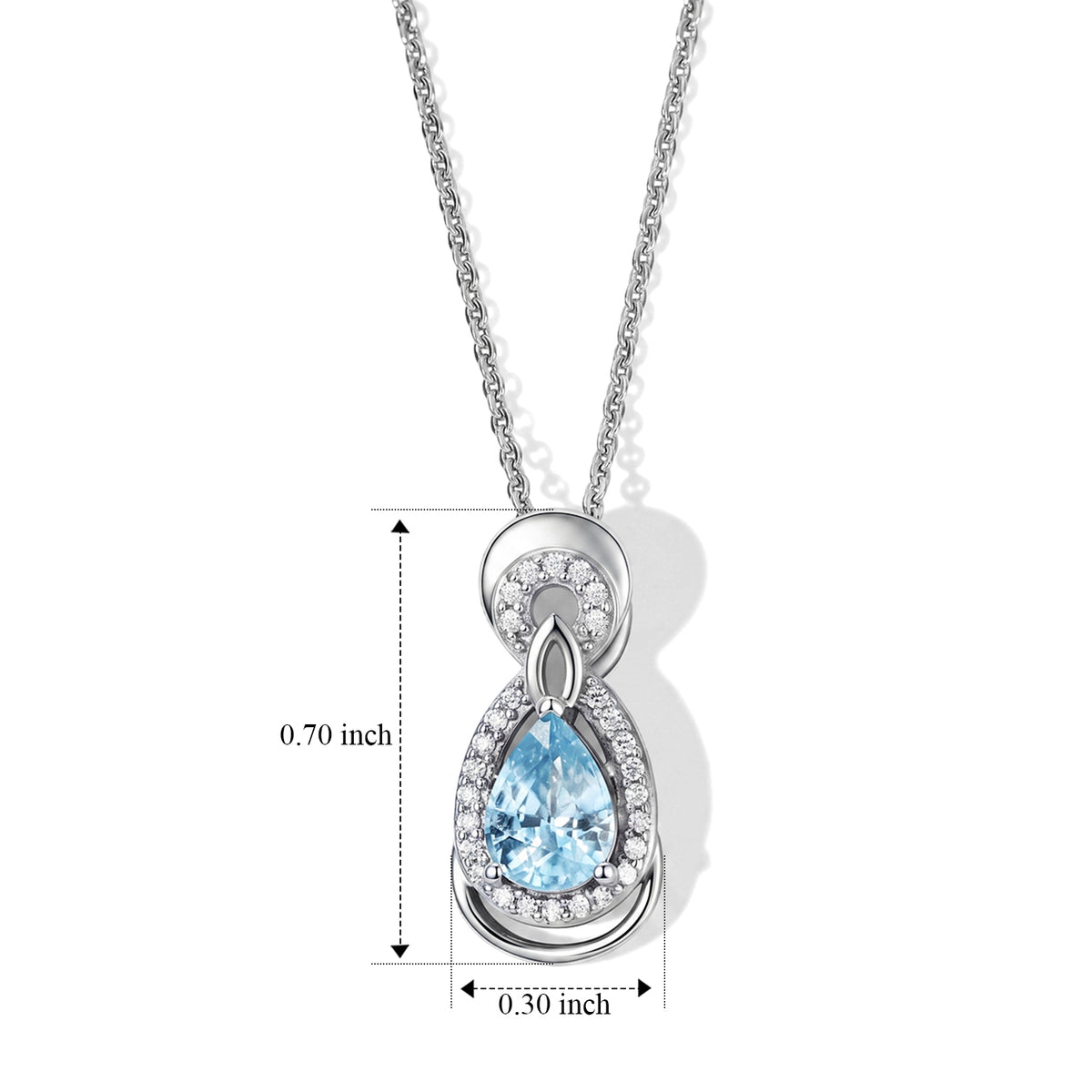 D'Joy - AAA RatanakirI Blue Zircon &amp; White Zircon Halo Drop Pendant with Chain (Size 20) in Rhodium Overlay Sterling Silver 1.35 Ct. 4503791 5