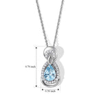 D'Joy - Blue Zircon & White Zircon Halo Drop Pendant with Chain (Size 20) in Rhodium Overlay Sterling Silver 1.35 Ct._4503791_4
