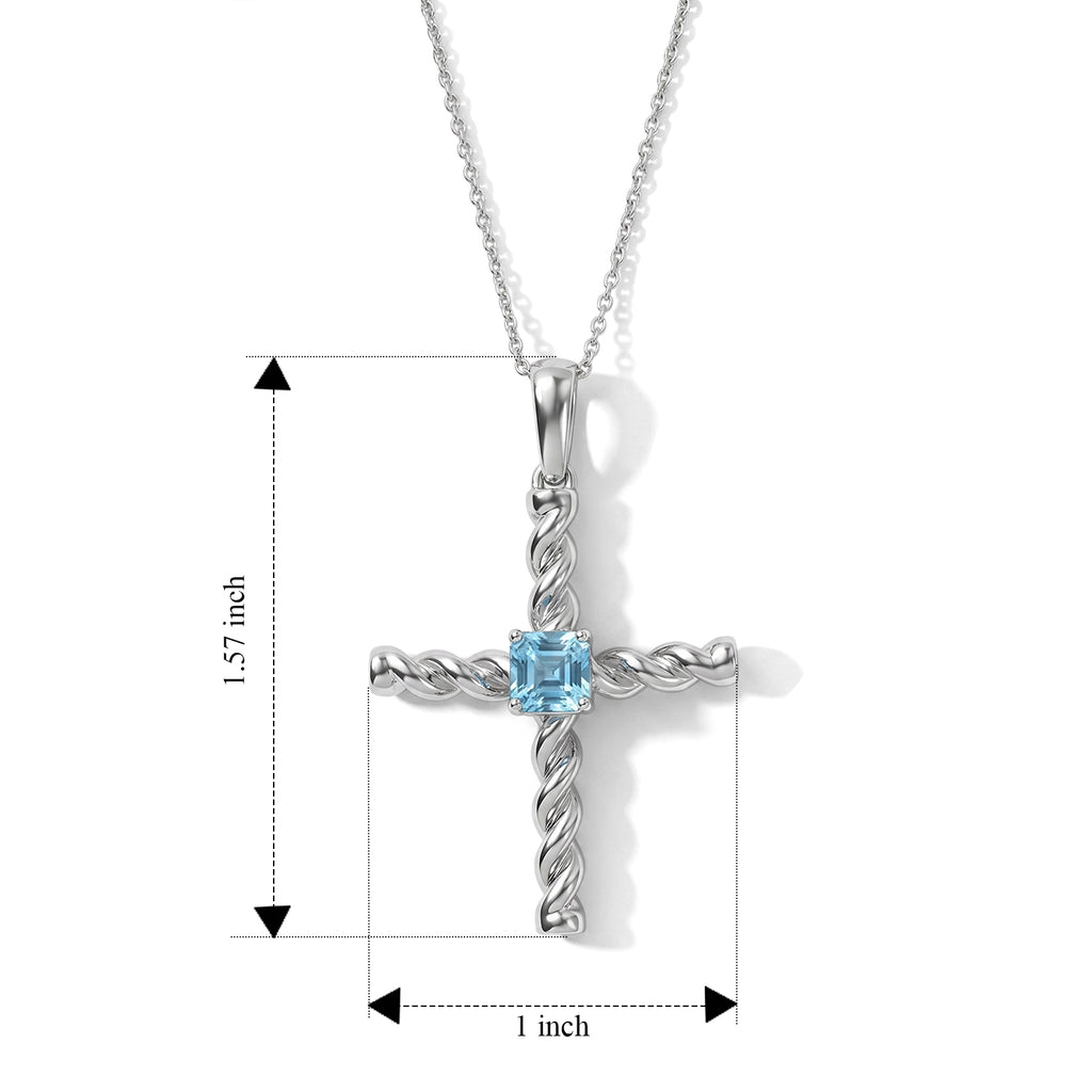 D'Joy - Blue Zircon Cross Pendant with Chain (Size 20) in Rhodium Overlay Sterling Silver 1.40 Ct._4503799_4