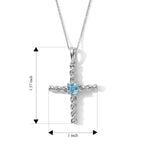 D'Joy - Blue Zircon Cross Pendant with Chain (Size 20) in Rhodium Overlay Sterling Silver 1.40 Ct._4503799_4