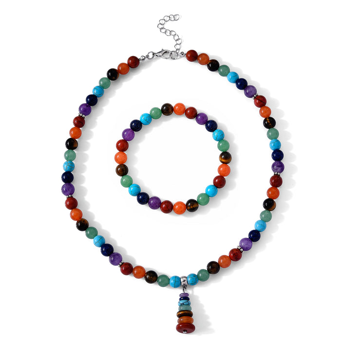 Set of 2 - Multi Gemstones Beads Bracelet (Size 6.5-7) and Necklace (Size - 18+2 Ext) 275.00 Ct. 4504019 1