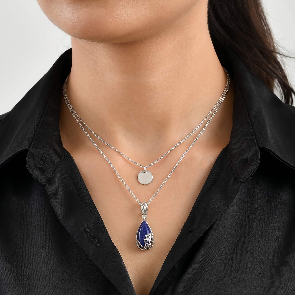 EverTrue - Lapis Lazuli Solitaire Drop Pendant with Chain (Size 20) in Yellow Gold Tone 9.20 Ct. V32579689 3