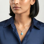 Blue Turquoise,  White Zircon,  Neon Apatite Pendant with Chain (Size 20) in Rhodium Overlay Sterling Silver 1.00 ct  1.852  Ct._4504472_2