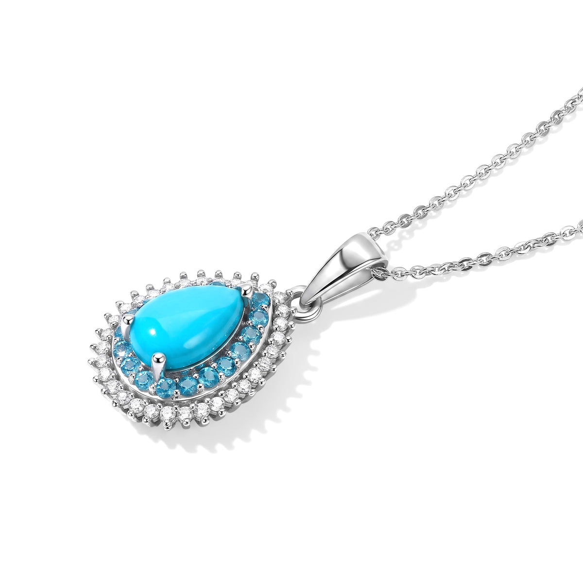 Blue Turquoise,  White Zircon,  Neon Apatite Pendant with Chain (Size 20) in Rhodium Overlay Sterling Silver 1.00 ct  1.852  Ct. 4504472 3