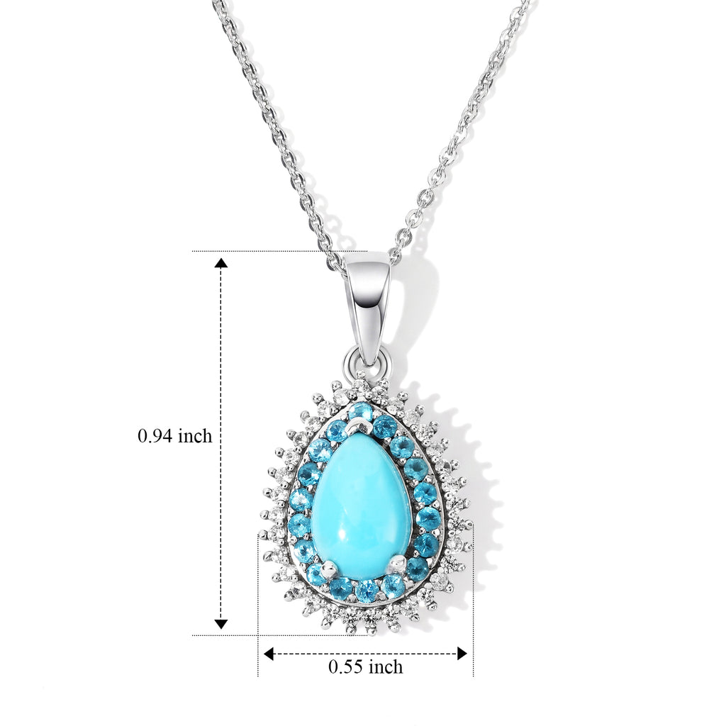 Blue Turquoise,  White Zircon,  Neon Apatite Pendant with Chain (Size 20) in Rhodium Overlay Sterling Silver 1.00 ct  1.852  Ct._4504472_4