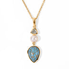 Blue Turquoise,  Fresh Water Pearl,  Skyblue Topaz Pendant with Chain (Size 20) Stainless Steel  1.40ct  7.400  Ct._4504767