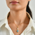 Blue Turquoise,  Fresh Water Pearl,  Skyblue Topaz Pendant with Chain (Size 20) Stainless Steel  1.40ct  7.400  Ct._4504767_1