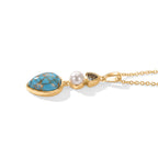 Blue Turquoise,  Fresh Water Pearl,  Skyblue Topaz Pendant with Chain (Size 20) Stainless Steel  1.40ct  7.400  Ct._4504767_3