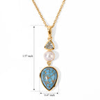 Blue Turquoise,  Fresh Water Pearl,  Skyblue Topaz Pendant with Chain (Size 20) Stainless Steel  1.40ct  7.400  Ct._4504767_4