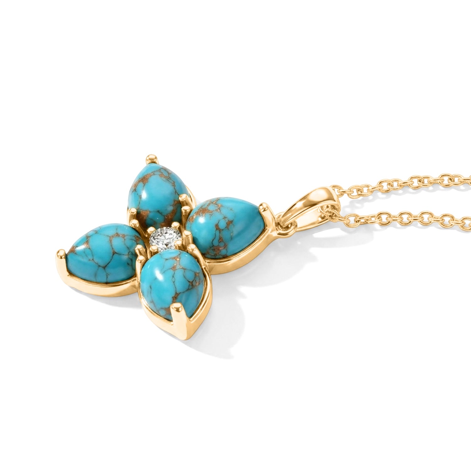 EverTrue - Blue Turquoise &amp; White Topaz Floral Pendant with Chain (Size 20) in Yellow Gold Tone 6.80 Ct. 4504769 4