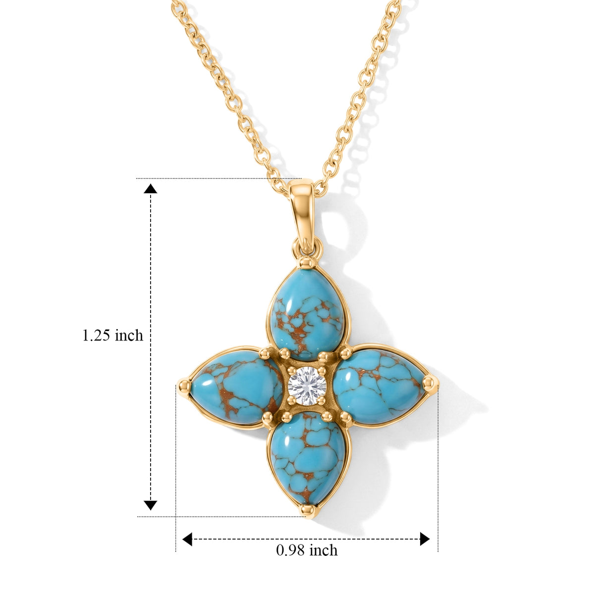 EverTrue - Blue Turquoise &amp; White Topaz Floral Pendant with Chain (Size 20) in Yellow Gold Tone 6.80 Ct. 4504769 5