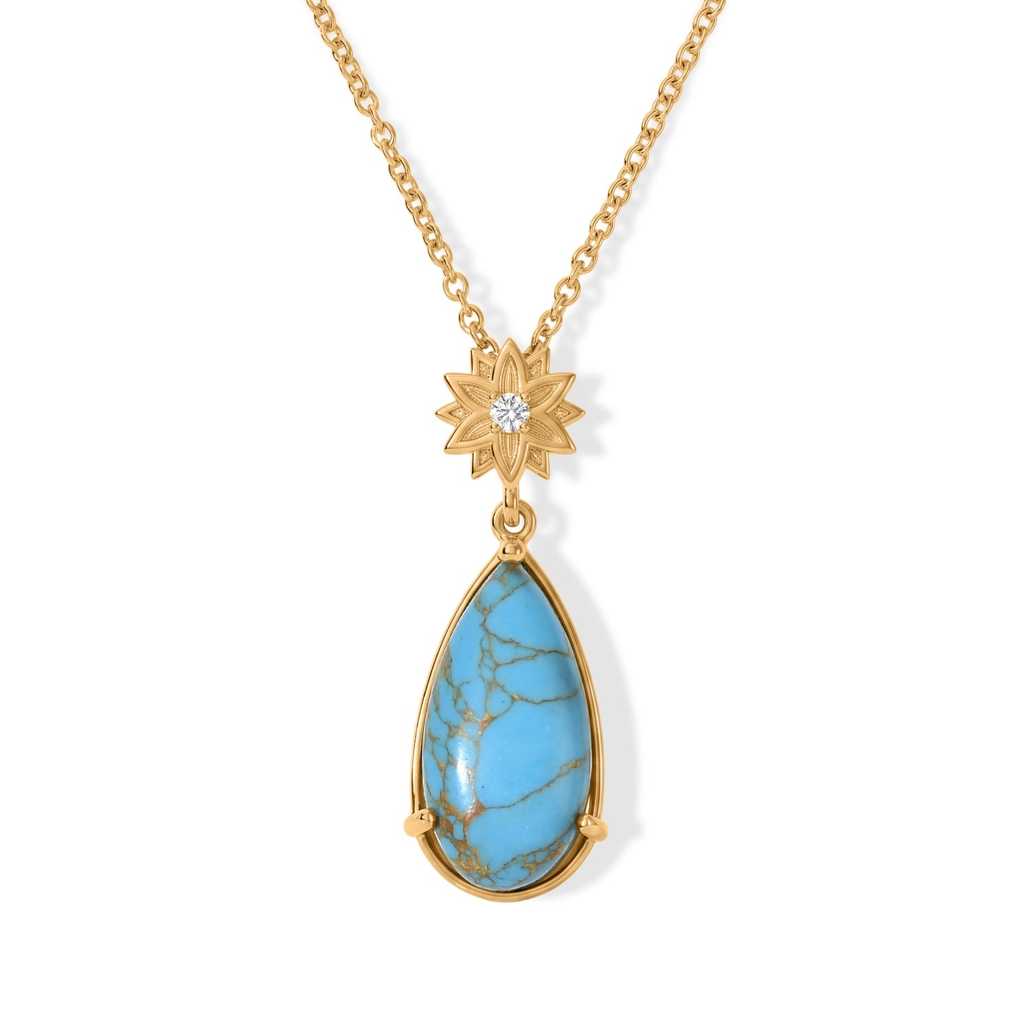 EverTrue - Blue Turquoise &amp; White Zircon Drop Pendant with Chain (Size 20) 7.10 Ct. 4504771 0